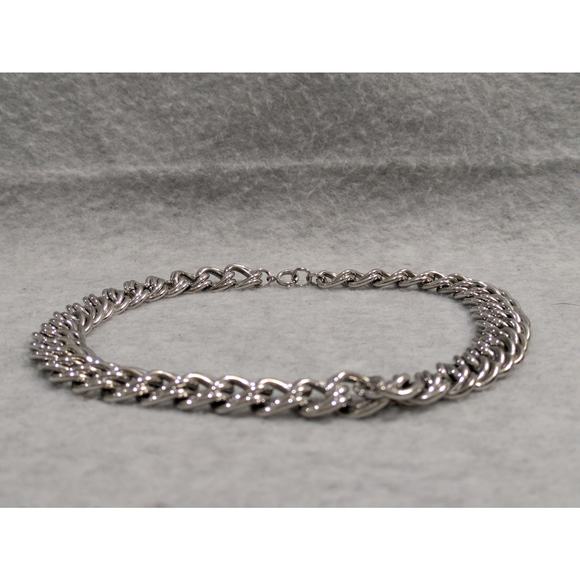 Chunky Chain Necklace Silver Tone Double Twisted Chain Chocker Necklace 16" VTG - Picture 3 of 5